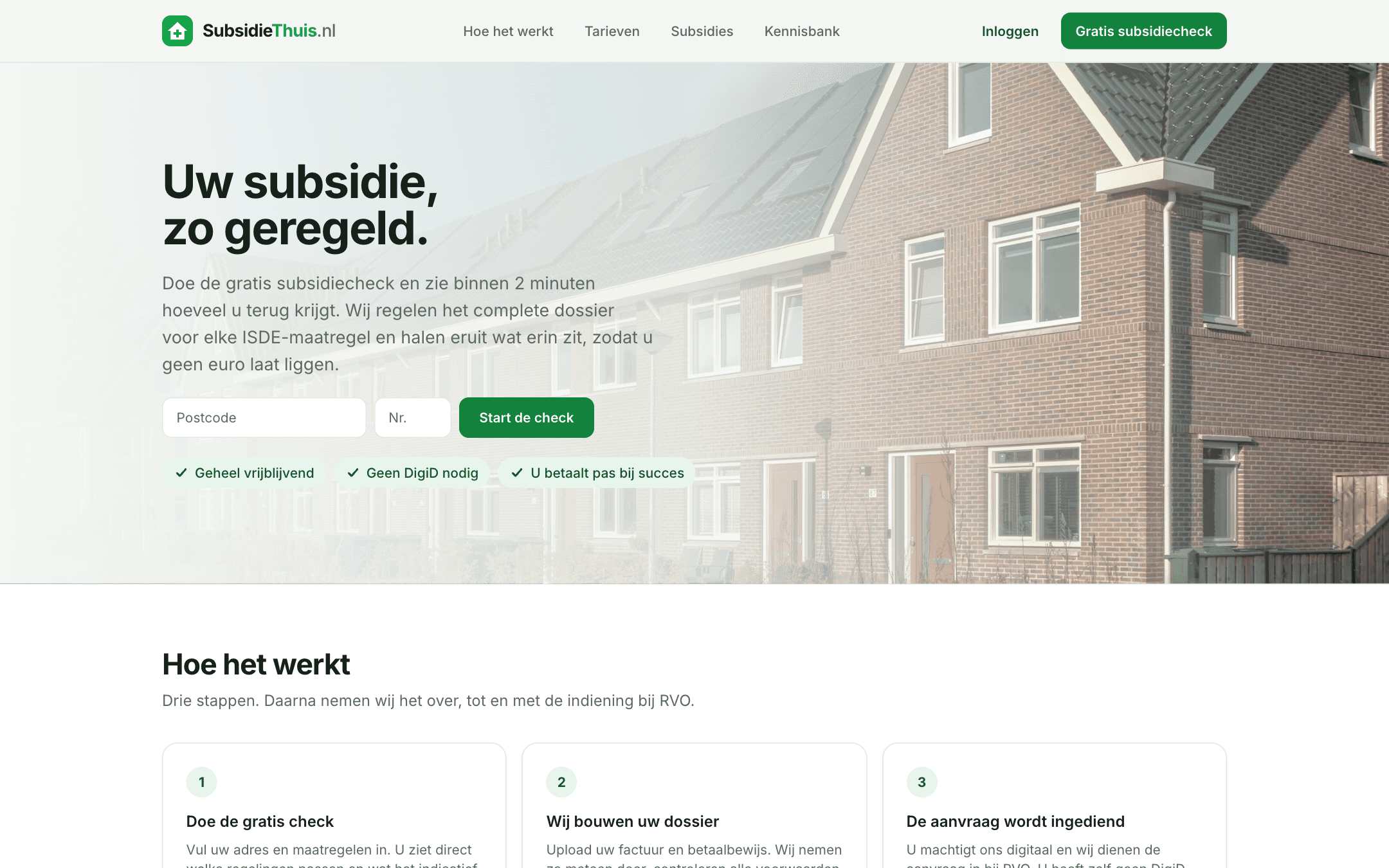 The SubsidieThuis.nl subsidy check, as a homeowner sees it.