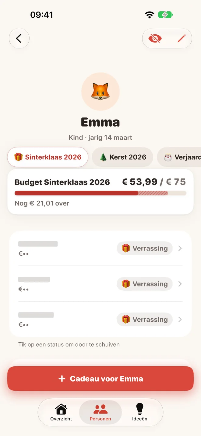 De verstopmodus: titels en prijzen van cadeaus verborgen achter Verrassing